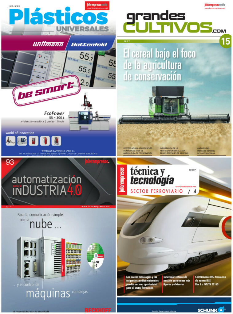 Cuatro portadas de las publicaciones profesionales de Interempresas.