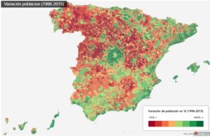 Mapa de la variación de población entre 1996 y 2015.
