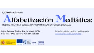 Cartel de las II Jornadas de Alfabetización Mediática en UC3M