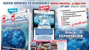 Portada de la revista Dulces Noticias con enfoque en exportación de snacks.