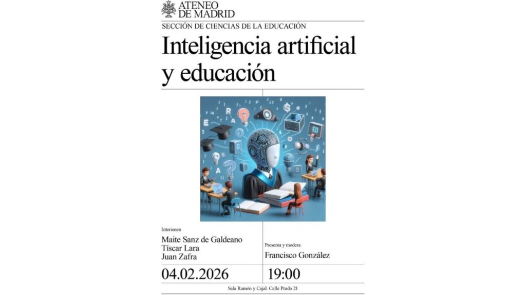 Cartel de evento sobre inteligencia artificial y educación en el Ateneo de Madrid