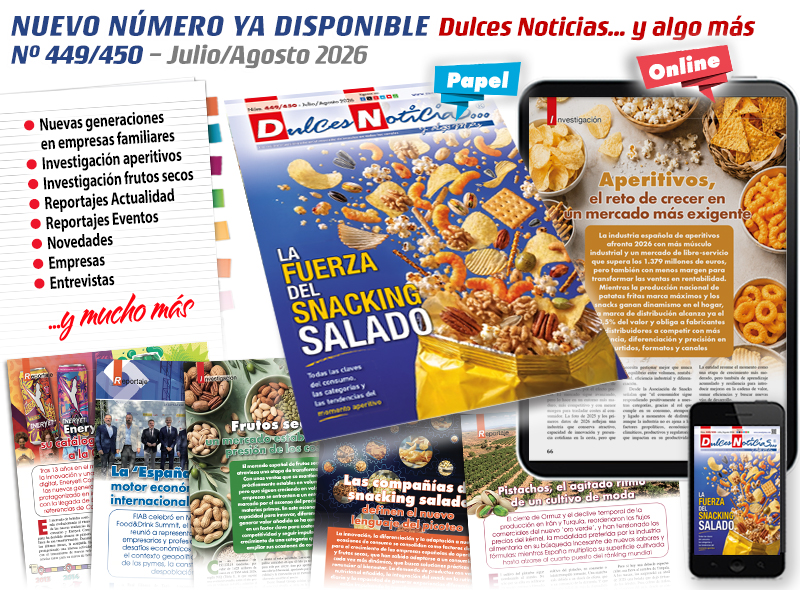 Portada de la revista Dulces Noticias con enfoque en snacking salado